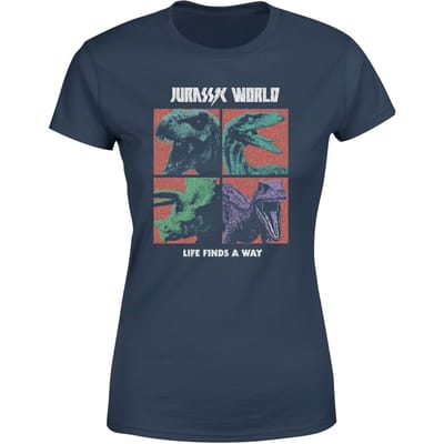 Jurassic Park World Four Colour Faces Women's T-Shirt - Navy - XS