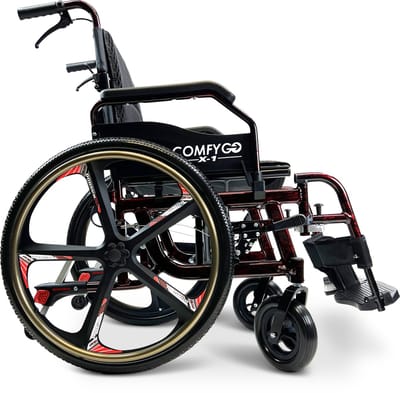 COMFYGO X-1 SE Handbewogen Rolstoel, Lichtgewicht, Opvouwbare, Transportrolstoel, Duwrolstoel, met snel afneembare wielen (2025 Speciale Editie), Rood, 51cm