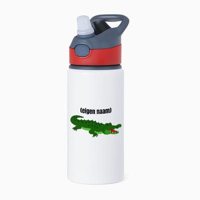 Hacebo® - krokodil met eigen naam waterfles met rietje rood - Krokodil - krokodillen liefhebbers - iemand die houdt van krokodillen - verjaardag - cadeau - kado - water fles - 650ML