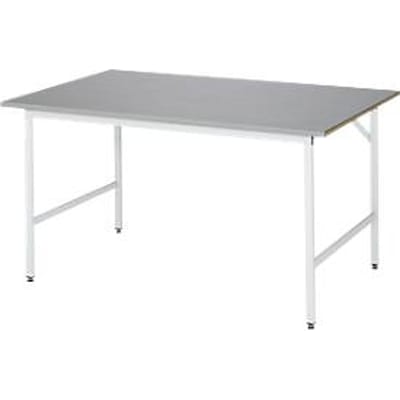 Rau werktafel Jerry, handmatig in hoogte verstelbaar, 25 mm MDF blad met roestvrij stalen bekleding, tot 300 kg, B 1500 x D 1000 x H 800-850 mm, zilver/lichtgrijs
