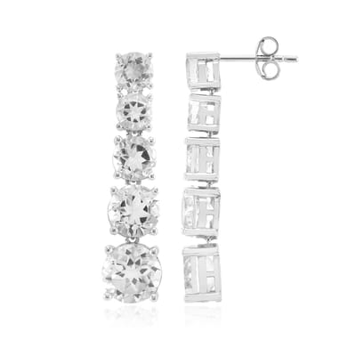 Cavill - Zilveren Oorbellen - 925 Sterling Zilver Gerhodineerd - Witte Topaas 10,973 ct - Elegante Lange Prong-zetting - Dames 33mm