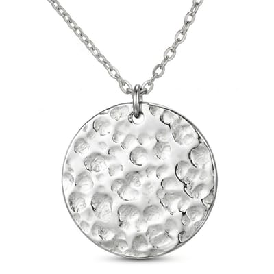 Zilverkleurige ketting voor dames – minimalistische ketting met ronde gehamerde hanger – elegante schakel ketting met moderne afwerking