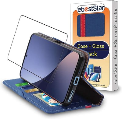 ebestStar - Hoes geschikt voor Xiaomi 12, 12X, Wallet Etui, Book case hoesje, Donkerblauw, Rood + Gehard Glas