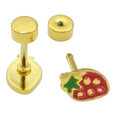 Rode Aardbei Kinderoorbellen - Hypoallergeen - 8 x 5.5 mm - Goudkleurig