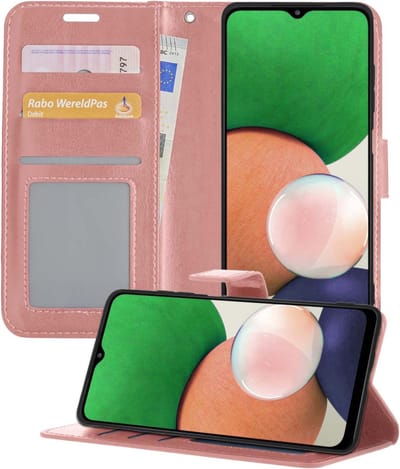 Hoesje - Met Pasjeshouder - Geschikt voor Samsung Galaxy A22 4G - Luxe Bookcase Portemonee - Flip Case - Kunstleer Book Case - Flipcase - Book Cover - Walletcase - Portemonneehoes - Telefoonhoesjes - Rosé goud