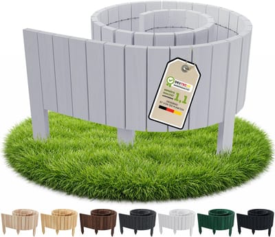 Floranica borderrand plantenborder 10 x 200 cm zilver, flexibele houten graskant en tuinafsluiting rollborder