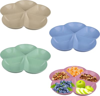 La'Moussawi ® Snackserveren met Vijfdelige Bloemvormige Schalen Set van Vier in Kleurrijk Design