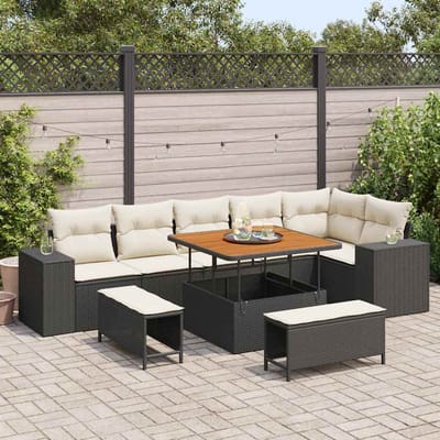 vidaXL - Tuinbank - Set - 9 - st - 6-Aantal - zitplaatsen - Zwart - en - Crème