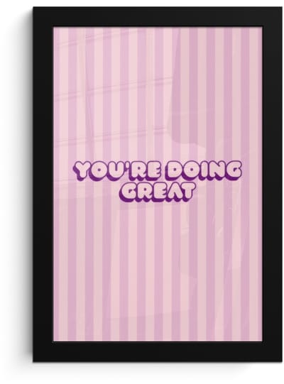 Poster in lijst - Fotolijst 20x30 cm - Posters - Paars - Strepen - You're doing great - Schaduw - Posterlijst zwart - Decoratie - Wanddecoratie woonkamer - Muurdecoratie slaapkamer