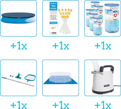 Zwembad Accessoirepakket voor Intex Easy Set Zwembad - 366x76 cm - Rond - Opblaasbaar - Met filterpomp - Intex - 28132GN - 6-delig