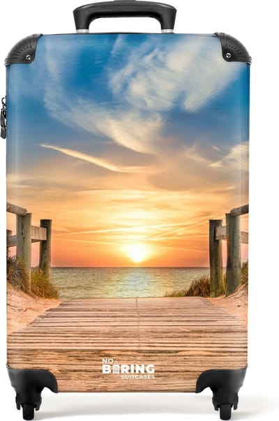 NoBoringSuitcases.com® - Handbagage koffer lichtgewicht - Reiskoffer trolley - Strand pad bij zonsondergang - Rolkoffer met wieltjes - Past binnen 55x40x20 en 55x35x25