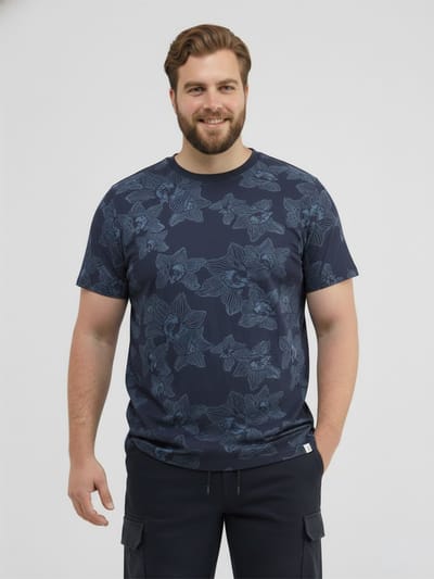 LERROS Floral bedrucktes T-Shirt in Jersey-Qualität, große Größen , Maat: 3XL , Kleur: CLASSIC NAVY , 100% Baumwolle