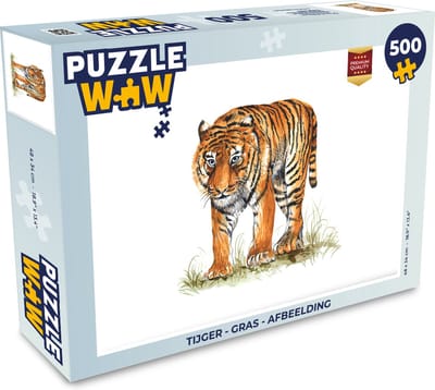 Puzzel Tijger - Gras - Afbeelding - Legpuzzel - Puzzel 500 stukjes