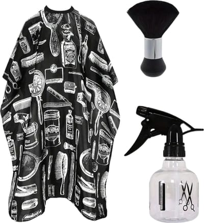 Livano Baardschort - Beard Bib - Scheerschort - Baard Cape - Kappersmantel - Kapmantel - Zwart + Borstel + Spuit