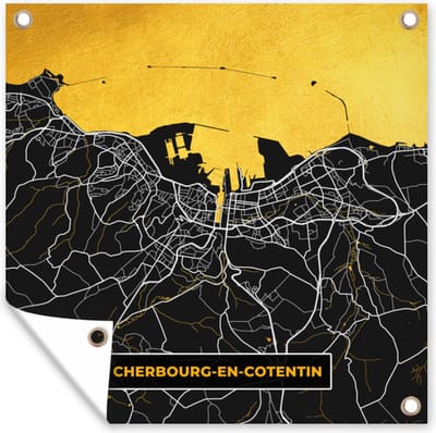 Tuin poster Plattegrond – Kaart – Stadskaart – Frankrijk – Cherbourg-en-Cotentin - 200x200 cm - Tuindoek