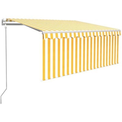 vidaXL - Luifel - met - rolgordijn, - LED - en - windsensor - 3,5x2,5 - m - geel - en - wit