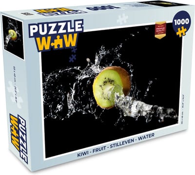 Puzzel Kiwi - Fruit - Stilleven - Water - Zwart - Legpuzzel - Puzzel 1000 stukjes volwassenen
