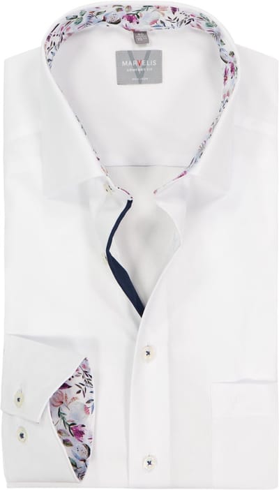 MARVELIS comfort fit overhemd - popeline - wit - Strijkvrij - Boordmaat: 41 (EU maat: L)