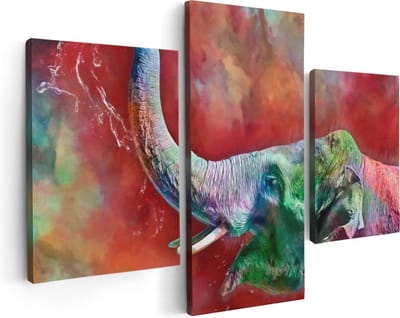 Artaza Canvas Schilderij Drieluik Getekende Vrolijke Olifant - Abstract - 90x60 - Foto Op Canvas - Canvas Print