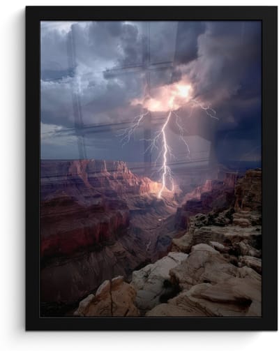 Poster in lijst - Fotolijst 30x40 cm - Posters - Bliksem - Wolken - Canyon - Posterlijst zwart - Decoratie - Wanddecoratie woonkamer - Muurdecoratie slaapkamer