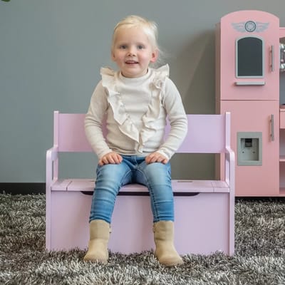Bandits & Angels Houten Speelgoedkist Opbergbankje Retro Roze - 2in1 Opbergbank Zitbank - Zithoogte 24 cm - Afmeting 60x27x47 cm - Voor Meisjes - Meubelstuk Kinderkamer