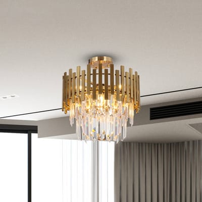 Eko-Light Plafondlamp Aspen, metaal goudkleurig, glaskristallen, Ø 45 cm