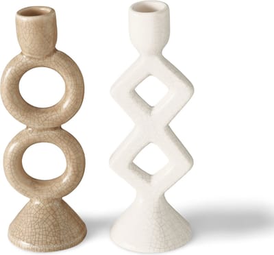 Kandelaar Keramiek Beige/Wit 2 st.