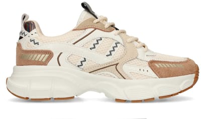 Manfield - Dames - Bruine sneakers met bruin en witte mesh details - Maat 36