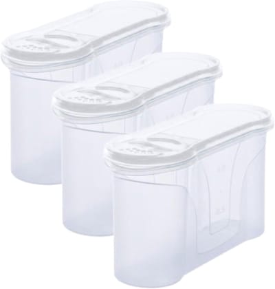 Novaliv 3-delige set voorraadpotten voor het bestrooien van 1,3 liter - Afmetingen (LxBxH): 22 x 13 x 8,5 cm - Bak met deksel 1l voor granen, meel, suikerblikken, keukenorganizer, voedseldoos, maaltijdvoorbereidingsdozen