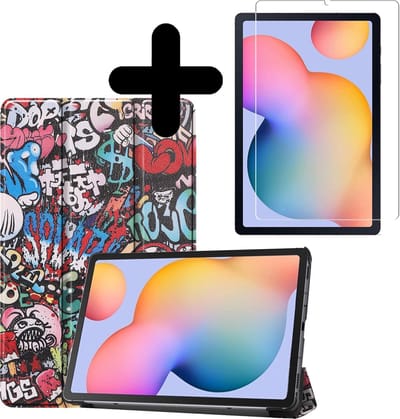 Hoesje - Geschikt voor Samsung Galaxy Tab S6 Lite - Met Screenprotector - Hardcover Book Case - Trifold Bookcase Hoes - Hard Cover - Tablethoes - Graffity
