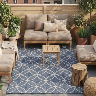 Fraai Geometrisch buitenkleed - Faro Ripple Blauw - 140x200 cm