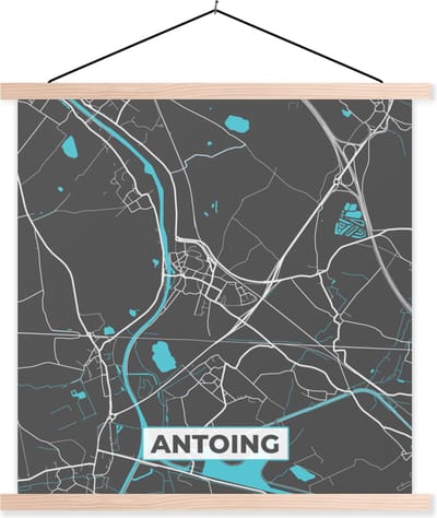Posterhanger incl. Poster 40x40 cm - Schoolplaat - Stadskaart – Grijs - Kaart – Antoing – België – Plattegrond - Textielposter - Blanke latten - Stadskaart