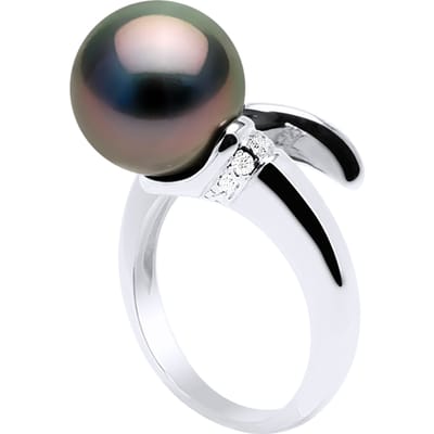 Ring Sieraden Prestige Spiraal - Diamanten 0,10 Cts - Echte Gecultiveerde Tahiti Parel Rond 10-11 mm