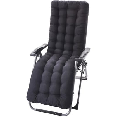 Chaise longue inclinable Meubles Coussin souple Coussin d'assise épais Coussinets Tapis de chaise longue de jardin Matériau durable 125*48*8cm noir