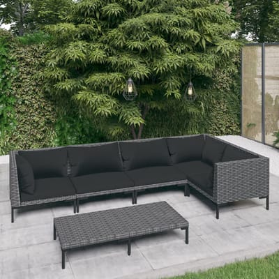vidaXL - 6-delige - Loungeset - met - kussens - poly - rattan - donkergrijs