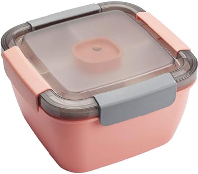 Salade Lunchbox 1,1L – Lunchbox met 4 Compartimenten en Dressingcontainer – BPA-vrij en Lekvrij – Lunch To Go voor Werk, School en Reizen – Roze