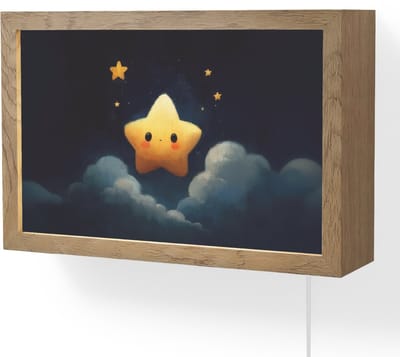 Wandlamp 30x20 cm - Oplaadbaar - Ster - Gezichtje - Nacht - Wolken - Wandlampen binnen woonkamer - Slaapkamer lamp met kabel - Decoratieve nachtlamp - Vloerlamp snoer