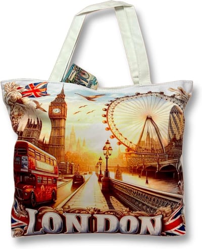 Souvenir Tas - Draagtas Herbruikbaar - Dagelijkse Boodschappen - Iconische Londen Prints - 32 x 40 cm - Multicolor