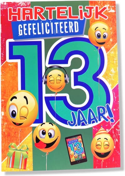 Hoera 13 Jaar! Luxe verjaardagskaart - 12x17cm - Gevouwen Wenskaart inclusief envelop - Leeftijdkaart