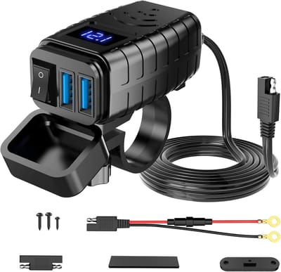 Waterdichte USB-aansluiting voor motoren en voertuigen: Dubbele USB-adapter met schakelaar, LED spanningsmeter en QC 3.0 voor 12V-24V gebruik