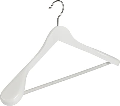 De Kledinghanger Gigant - Mantelhanger - Kostuumhanger - Jassenhanger - Volwassenen - 7256BA - 24 Stuks - Lotushout - Wit Gelakt - Schouderverbreding 6 cm - Anti-slip Broeklat - 44 cm - Kledinghanger - Kleerhanger (7256BA_01/24)