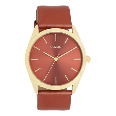 Goudkleurige OOZOO horloge met rode leren band - C11335