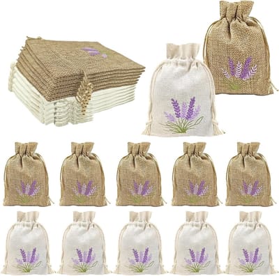 Set van 12 Kleine Tassen voor Lavendel, 10 x 14 cm, Lege Trektassen van Katoen voor Lavendel, Kruidenspecerijen en Sieraden