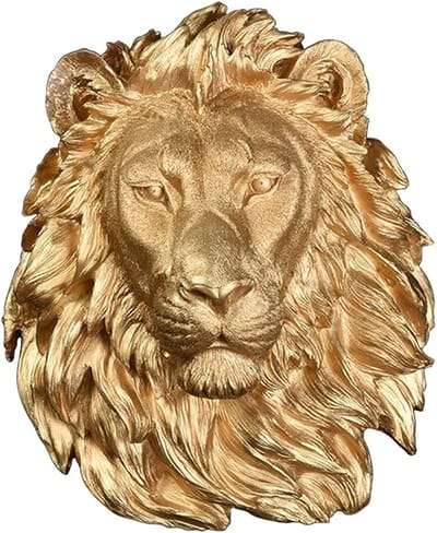 Gouden Leeuwenkop Wanddecoratie - Hars Muurhanger - 42x34 cm