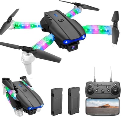 Drone met Camera 1080P en LED Verlichting voor Kinderen en Volwassenen, Vouwbare Quadcopter met WiFi Overdracht, Eenvoudige Start/Landing, 3D Flip Acties, Inclusief 2 Batterijen, Perfecte Drone Speelgoed en Cadeau Ideeën