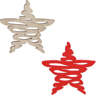 Kerststerren voor het strooien van rood, natuurlijk hout 4cm 72 st, 72