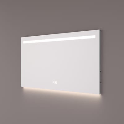 HIPP Design spiegel met Horizontale LED-Baan en Indirecte Verlichting 80 x 70 x 3 cm met Digitale Klok en Spiegelverwarming