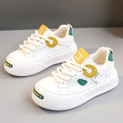 Nieuwe Dames Ademende Sneakers Hoge Kwaliteit Comforts Zachtzool Casual Schoenen Mode Veterschoenen Kleine Witte Schoenen Platte Schoenen Trainers 40 groen
