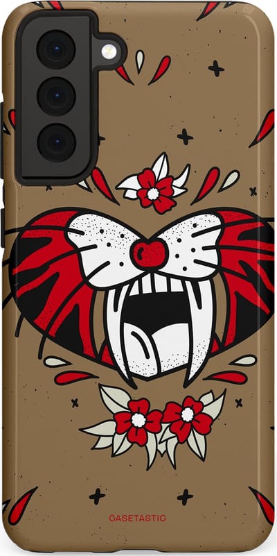 Casetastic hoesje geschikt voor Samsung Galaxy S21 FE 5G - Dubbellaagse bescherming - Wilde kracht - Fashion Case - Taupe Donkergrijs Bordeaux