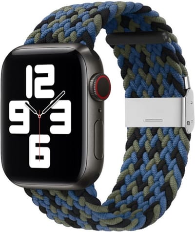By Qubix - Geschikt voor Apple Watch bandje - Braided nylon bandje - Multicolor Dark - Geschikt voor Apple Watch 44mm / 45mm / 46mm / 49mm (Ultra 1,2 en 3) - nylon - bandje iWatch